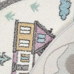 Paco Home Tapis Enfant Chambre Denfant Rond Poils Ras Rues Design Pastel Blanc Cassé Ø 160 Cm Rond -Tapis et paillasson Soldes 50629948 4