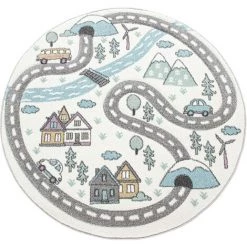 Paco Home Tapis Enfant Chambre Denfant Rond Poils Ras Rues Design Pastel Blanc Cassé Ø 160 Cm Rond -Tapis et paillasson Soldes 50629948 5
