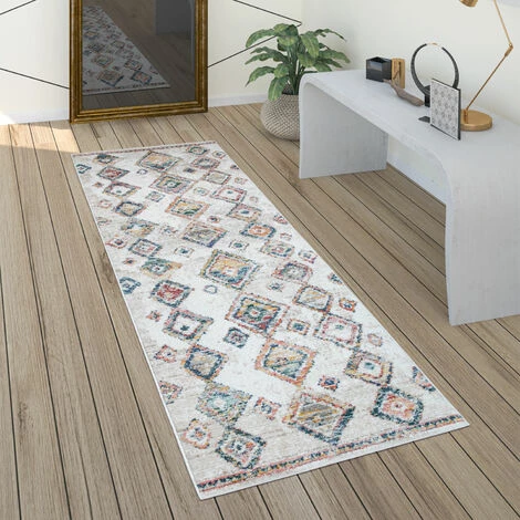Paco Home Tapis Salon Poils Ras Motif 3D Ethnique Boho Diamants Clair Moderne Crème Coloré 60x100 Cm 2 Paco Home Tapis Salon Poils Ras Motif 3D Ethnique Boho Diamants Clair Moderne Crème Coloré 60x100 Cm – Image 2