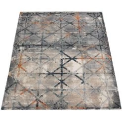 Paco Home Tapis De Salon Gris Tapis Vintage Poils Ras Motif Diamant Moderne Orange Bleu 200x280 Cm -Tapis et paillasson Soldes 50630011 5
