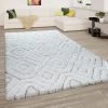 Paco Home Tapis Shaggy Tapis De Salon Poil Long Effet 3D Doux Motif Diamant Moderne Blanc 120x160 Cm