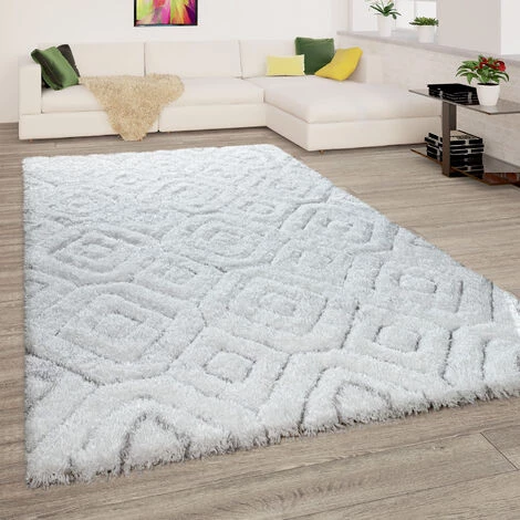 Paco Home Tapis Shaggy Tapis De Salon Poil Long Effet 3D Doux Motif Diamant Moderne Blanc 120x160 Cm 1 Paco Home Tapis Shaggy Tapis De Salon Poil Long Effet 3D Doux Motif Diamant Moderne Blanc 120x160 Cm