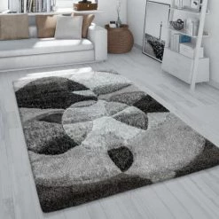 Paco Home Tapis Shaggy Tapis De Salon Poil Long Effet 3D Motif Abstrait Moelleux Gris 60x100 Cm