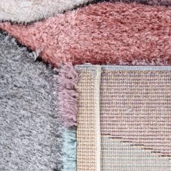 Paco Home Tapis Shaggy Tapis Salon Poil Long Effet 3D Motif Floral Pastel Gris Rouge Beige 80x150 Cm -Tapis et paillasson Soldes 50630049 4