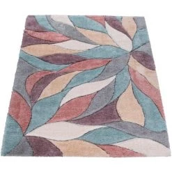 Paco Home Tapis Shaggy Tapis Salon Poil Long Effet 3D Motif Floral Pastel Gris Rouge Beige 80x150 Cm -Tapis et paillasson Soldes 50630049 5