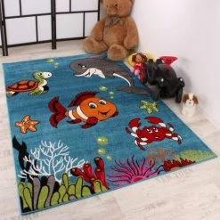 Paco Home Tapis Pour Enfant Poisson-Clown Turquoise Chambre D'enfant Tapis Motif Turquoise 80x150 Cm