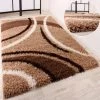 Paco Home Tapis Shaggy Longues Mèches Hautes Motifs Marron Beige Crème 70x140 Cm