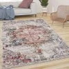 Paco Home Tapis De Salon Poils Ras Vintage Esthétique Orientale Abstrait Beige Gris Orange 60x100 Cm