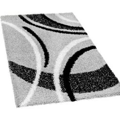 Paco Home Tapis Shaggy Longues Mèches Hautes Motifs Gris Noir Blanc 70x140 Cm -Tapis et paillasson Soldes 50630333 3