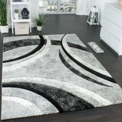 Paco Home Tapis Design à Contours Motif Ligné Moucheté Gris Noir Crème 160x230 Cm