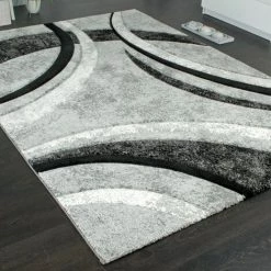 Paco Home Tapis Design à Contours Motif Ligné Moucheté Gris Noir Crème 160x230 Cm -Tapis et paillasson Soldes 50630348 3