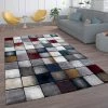 Paco Home Tapis Salon Moderne Poils Ras Tapis Vintage Dés Gris Blanc Cassé Rouge Bleu 60x110 Cm