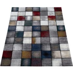 Paco Home Tapis Salon Moderne Poils Ras Tapis Vintage Dés Gris Blanc Cassé Rouge Bleu 60x110 Cm -Tapis et paillasson Soldes 50630397 5