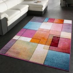 Paco Home Tapis De Créateur Moderne Coloré Motif à Carreaux Multicolore Turquoise Vert Fuchsia Chiné 60x100 Cm -Tapis et paillasson Soldes 50630403 5
