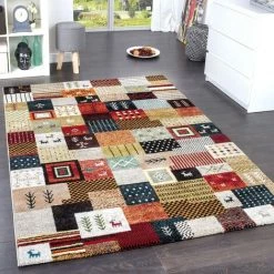 Paco Home Tapis Design Moderne Tapis Terre Rouge Vert Multicolore 80x150 Cm