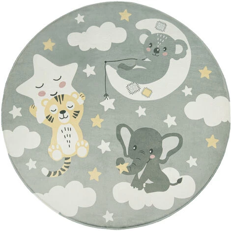 Paco Home Tapis Chambre Enfant Tapis De Jeux Tapis Bébé Étoile Nuage Lune Gris Blanc 80 Cm Rond 2 Paco Home Tapis Chambre Enfant Tapis De Jeux Tapis Bébé Étoile Nuage Lune Gris Blanc 80 Cm Rond – Image 2