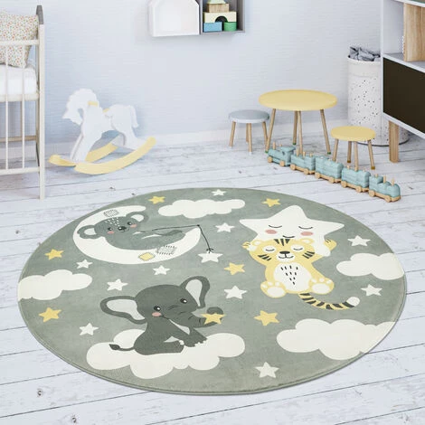 Paco Home Tapis Chambre Enfant Tapis De Jeux Tapis Bébé Étoile Nuage Lune Gris Blanc 80 Cm Rond 3 Paco Home Tapis Chambre Enfant Tapis De Jeux Tapis Bébé Étoile Nuage Lune Gris Blanc 80 Cm Rond – Image 3