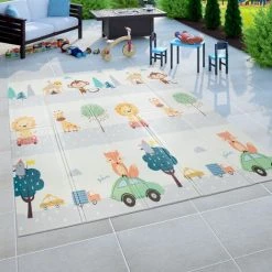 Paco Home Tapis De Jeux Tapis Bébé Tapis Pliable Lavable Réversible Animal Crème Bleu Gris 150x200 Cm -Tapis et paillasson Soldes 50630439 4