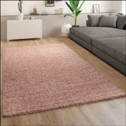 Paco Home Tapis Shaggy Tapis Salon Shaggy Poil Long Moderne Monochrome Rose 70x140 Cm