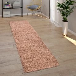 Paco Home Tapis Shaggy Tapis Salon Shaggy Poil Long Moderne Monochrome Rose 70x140 Cm -Tapis et paillasson Soldes 50630517 4