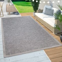 Paco Home Tapis Intérieur Extérieur Balcon Terrasse Cuisine Bordures Design Moderne Beige 80x150 Cm