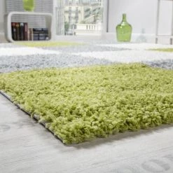 Paco Home Tapis Shaggy Longues Mèches Hautes Carreaux Gris Blanc Vert 70x250 Cm -Tapis et paillasson Soldes 50630642 3