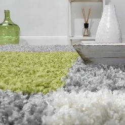 Paco Home Tapis Shaggy Longues Mèches Hautes Carreaux Gris Blanc Vert 70x250 Cm -Tapis et paillasson Soldes 50630642 4