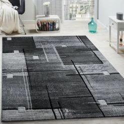 Paco Home Tapis Chic Noble Moderne à Contour Abstrait Gris Noir Moucheté 80x150 Cm