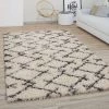 Paco Home Tapis Shaggy Tapis De Salon Poil Long Moderne Boho Scandinave Motif Diamant 60x100 Cm, Crème Anthracite 3