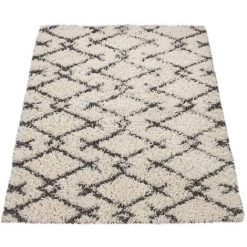 Paco Home Tapis Shaggy Tapis De Salon Poil Long Moderne Boho Scandinave Motif Diamant 60x100 Cm, Crème Anthracite 3 -Tapis et paillasson Soldes 50630746 5