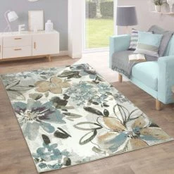 Paco Home Créateur Tapis Moderne Salon Fleurs Motif Pastel Tons En Vert Bleu Crème 120x170 Cm