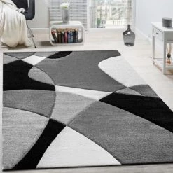 Paco Home Créateur Tapis Moderne Géométrique Motif Découpe Des Contours En Noir Blanc 60x110 Cm