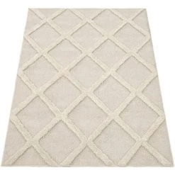 Paco Home Tapis Poils Longs Tapis Salon Shaggy Aspect 3D Ethnique Boho Look Vintage Doux 60x100 Cm, Crème 5 -Tapis et paillasson Soldes 50631072 5