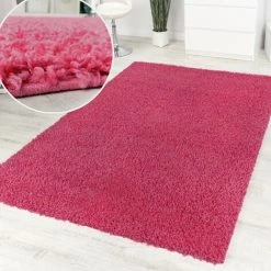 Paco Home Tapis Poils Hauts Et Longs Shaggy Pink Uni Super Action à Un Prix Choc Ø 67 Cm Rond