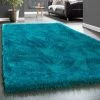 Paco Home Élégant Tapis Shaggy Poils Hauts Uni Moelleux Brillant En Turquoise 60x100 Cm