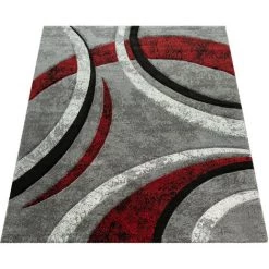 Paco Home Tapis Design à Contours Motif Ligné Moucheté Gris Noir Rouge Crème 60x110 Cm -Tapis et paillasson Soldes 50631144 5
