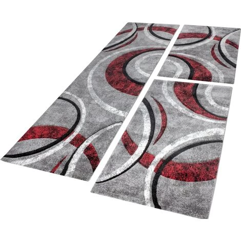 Paco Home Descente De Lit Tapis Design à Contours Motif Ligné Gris Noir Rouge Crème 2x 60x110 1x 80x300 1 Paco Home Descente De Lit Tapis Design à Contours Motif Ligné Gris Noir Rouge Crème 2x 60x110 1x 80x300