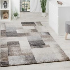 Paco Home Tapis Tissé À Carreaux Moucheté Moderne Haute Qualité Beige Crème Gris 80x150 Cm