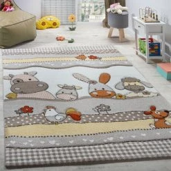 Paco Home Tapis Pour Enfants Chambre D'Enfant Animaux De La Ferme Rigolos Beige Gris 80x150 Cm