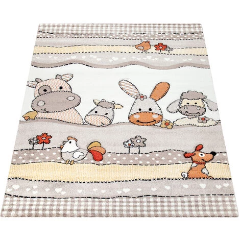 Paco Home Tapis Pour Enfants Chambre D'Enfant Animaux De La Ferme Rigolos Beige Gris 80x150 Cm 4 Paco Home Tapis Pour Enfants Chambre D'Enfant Animaux De La Ferme Rigolos Beige Gris 80x150 Cm – Image 4