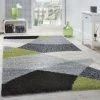 Paco Home Tapis Shaggy Longues Mèches Hautes Motifs Gris Noir Blanc Vert 70x140 Cm