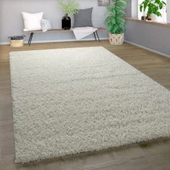Paco Home Shaggy Tapis Poils Hauts Poils Longs Haute Qualité Haut Densité De Fil Uni Étincelant Crème 60x100 Cm