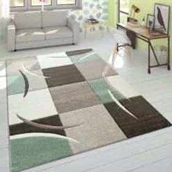 Paco Home Créateur Tapis Moderne Contours Découpés Couleurs Pastel À Carreaux Motif En Beige Vert 120x170 Cm