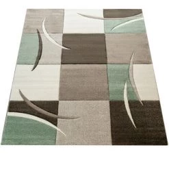 Paco Home Créateur Tapis Moderne Contours Découpés Couleurs Pastel À Carreaux Motif En Beige Vert 120x170 Cm -Tapis et paillasson Soldes 50631326 4