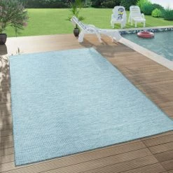 Paco Home Tapis Intérieur & Extérieur Pour Salon Balcon Terrasse Tissé À Plat Bleu 80x150 Cm