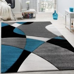 Paco Home Créateur Tapis Moderne Motifs Géométriques Découpe Des Contours En Turquoise Gris Noir 80x150 Cm