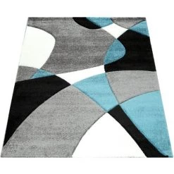 Paco Home Créateur Tapis Moderne Motifs Géométriques Découpe Des Contours En Turquoise Gris Noir 80x150 Cm -Tapis et paillasson Soldes 50631367 4