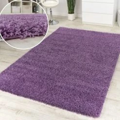 Paco Home Tapis Poils Hauts Et Longs Shaggy Lilas Tapis Poils Hauts Soldes Prix Choc Ø 67 Cm Rond