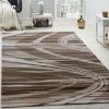 Paco Home Tapis Design Élégant Lignes Douces Poils Ras Brun Crème Noir Chiné LIQUIDATION 80x150 Cm