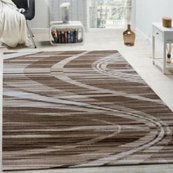Paco Home Tapis Design Élégant Lignes Douces Poils Ras Brun Crème Noir Chiné LIQUIDATION 80x150 Cm